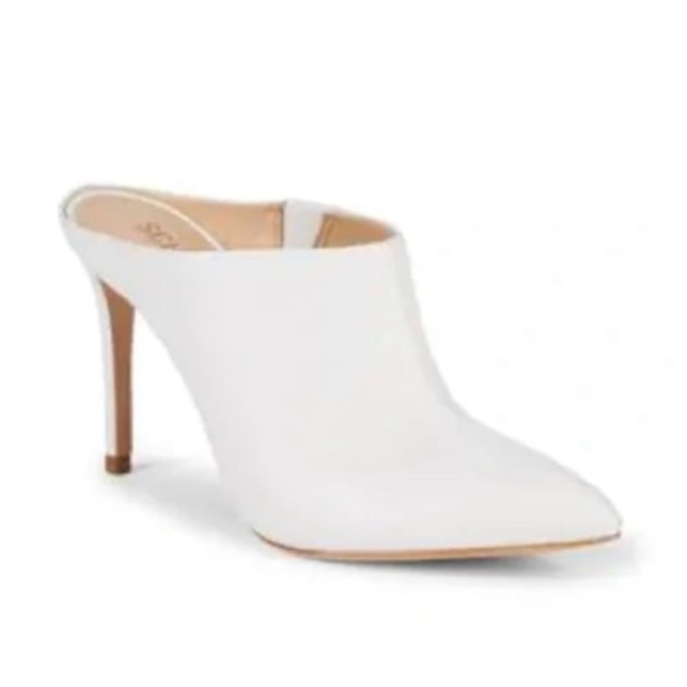 SCHUTZ Point Toe Leather Mules 4" High Heels Pumps White Size 9.5
